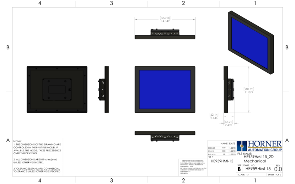 HMI Connect 15" LCD(1024 x 768); + kabel HE-HMICBL-1M; wymaga CPU300 3