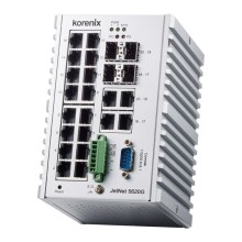 Switch zarządzalny przemysłowy, Ethernet - 20 portowy (16 x RJ45 GbE + 4 x RJ45/SFP GbE), RapidSuperRing, montaż DIN, -40…+75, 10…60VDC