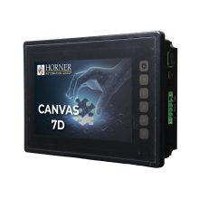 Canvas 7D; 2 rdzenie; 7" kolor; 2 MB pamięci; RS232; RS485; RS232/485; 2x Ethernet; 2x USB; MicroSD; 2x CAN; 12 DI (4 HSC); 6 DO (przekaźnik 2A); 4 AI (0-10V; 0-20mA; 4-20mA)