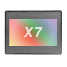 X7; 7" kolor dotykowy; 256 kB pamięci; RS232; RS485; CAN; mini USB; MicroSD; 12 DI (24VDC; 4 HSC); 12 DO (24VDC; 2 PWM); 4 AI (4-20mA; 12 bit); 2 AO (4-20mA; 12 bit)	