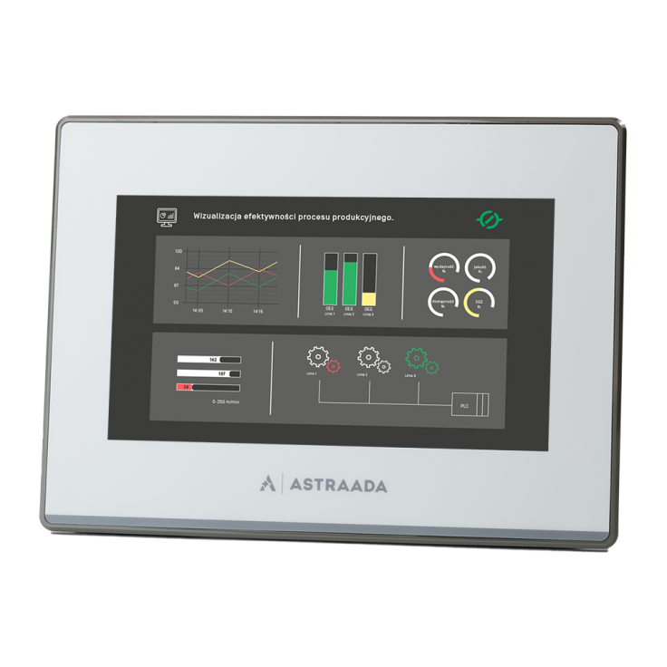 Astraada HMI touch panel, TFT 4.3" (480x272, 65k), RS232, RS422/485, RS485, USB Client/Host, Ethernet, 30m warranty