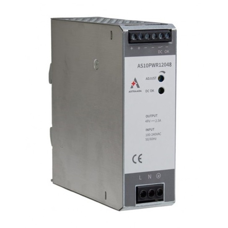 120W power supply (100-240VAC / 48V/2.5A DC), overvoltage, overload and thermal protection, DIN mounting, 54 month warranty