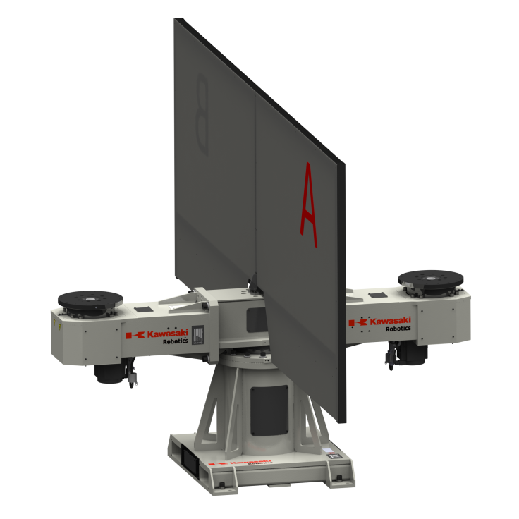Multi axis welding positioner with 3 vertical rotating axis, 2 stations and 375 kg payload