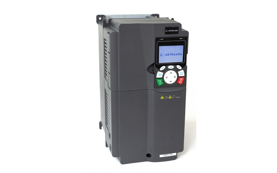 DRV-28 frequency inverter: 15/18 kW, 3x400V power supply, vector control, STO, EMC filter, LCD operator panel, support for expansion modules, vent-pump functions, fire-mode, 30 months warranty. 3
