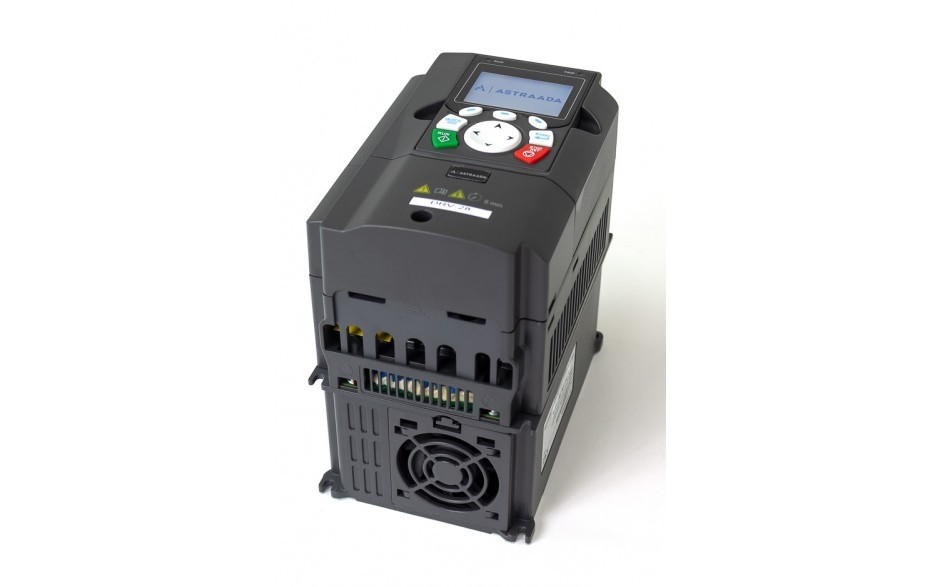 DRV-28 frequency inverter: 1.5/2.2 kW, 3x400V power supply, vector control, STO, EMC filter, LCD operator panel, expansion module support, vent-pump functions, fire-mode, 30 months warranty. 3