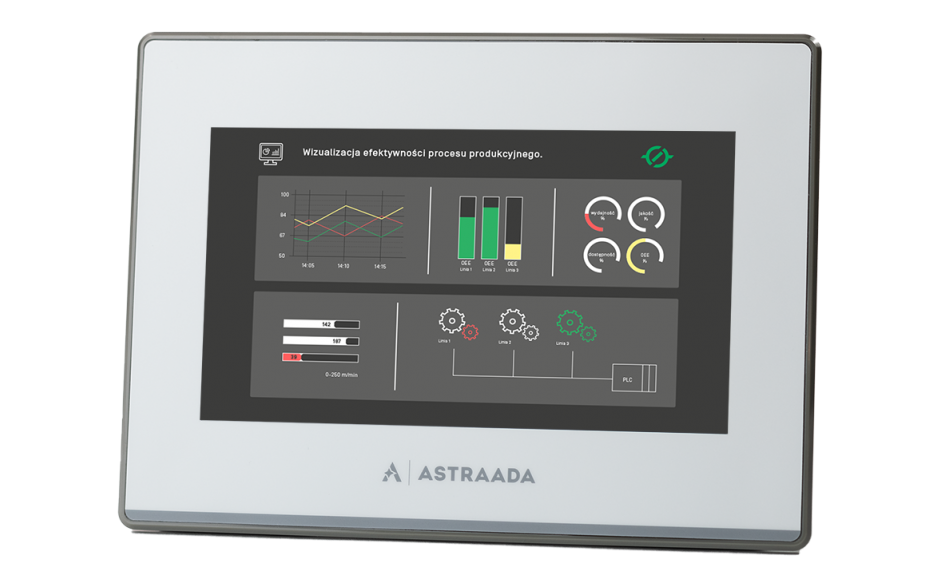 Astraada HMI touch panel, TFT 4.3" (480x272, 65k), RS232, RS422/485, RS485, USB Client/Host, Ethernet, 30m warranty