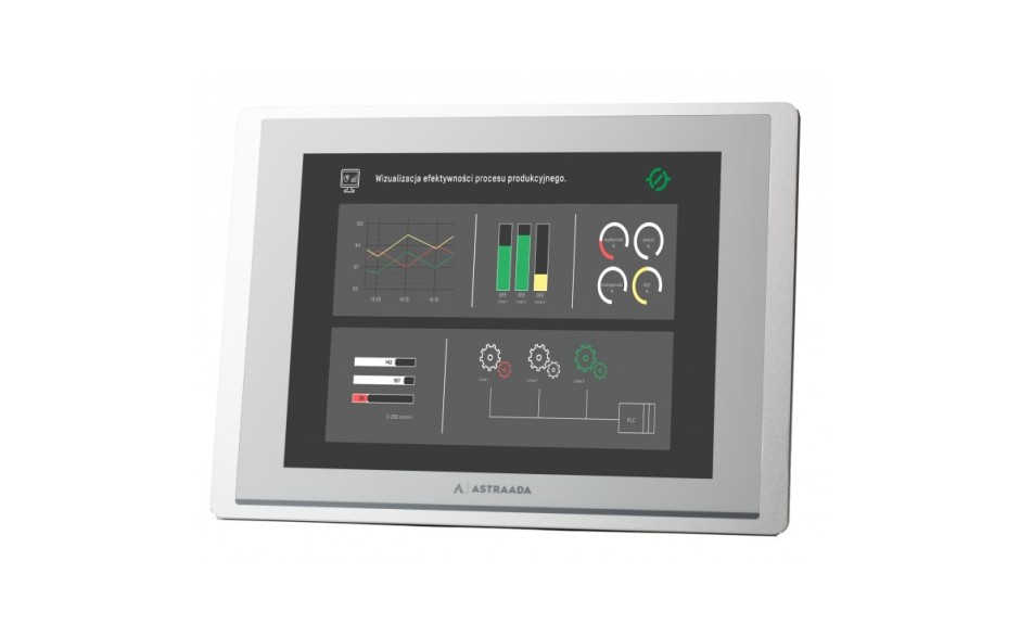 12.1" touch screen panel; TFT matrix with 800 x 600 resolution; 65535 colours; LED backlight; Ethernet; COM1 - RS232; COM2 - RS422/485; COM3 - RS485; 2 x USB (Client; Host)