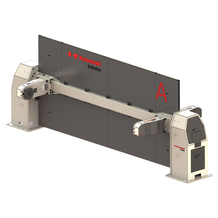 Multi axis welding positioner with 3 horizontal rotating axis, 2 stations and 250 kg payload