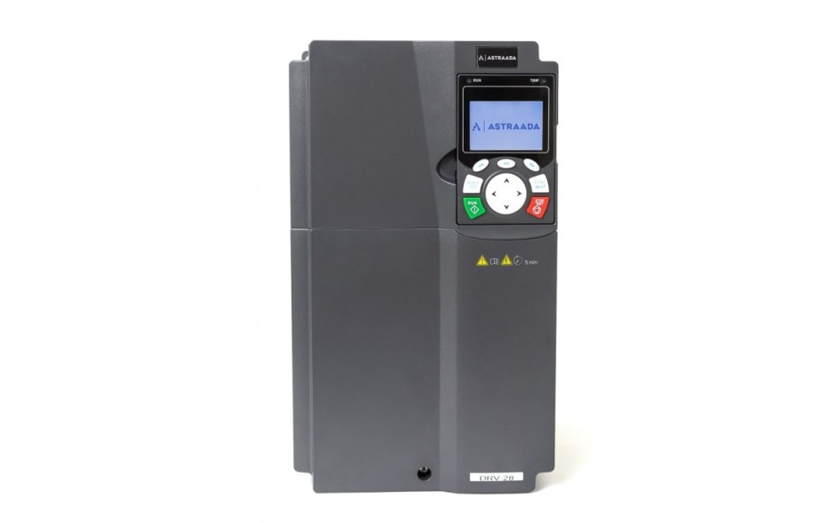DRV-28 frequency inverter: 22/30 kW, 3x400V power supply, vector control, STO, EMC filter, LCD operator panel, support for expansion modules, vent-pump functions, fire-mode, 30 months warranty.