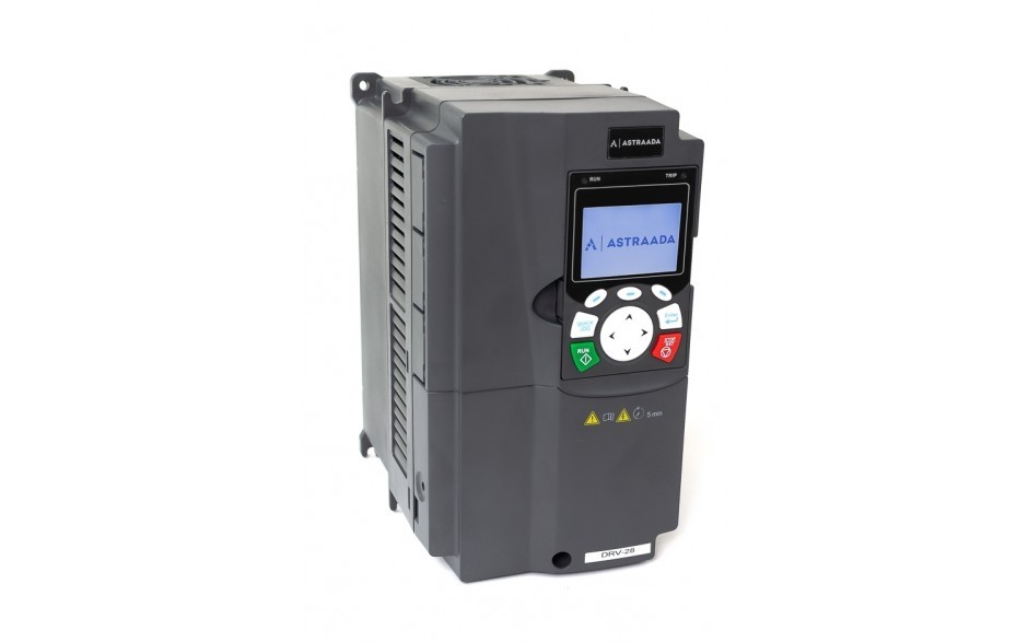 DRV-28 frequency inverter: 7.5/11 kW, 3x400V power supply, vector control, STO, EMC filter, LCD operator panel, support for expansion modules, vent-pump functions, fire-mode, 30 months warranty. 2