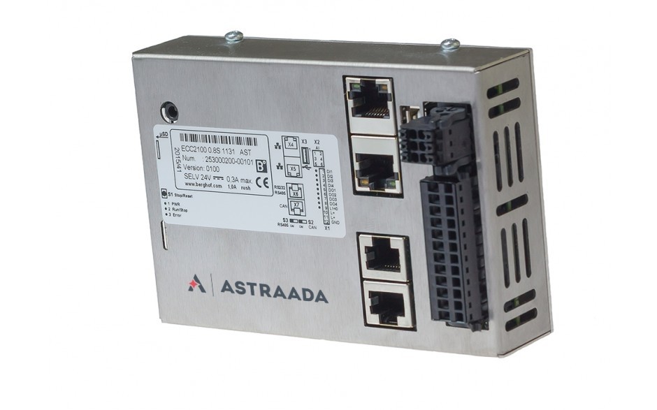 Astraada ONE Compact Slim (ECC2100) - 800 MHz ARM; 256MB RAM; 4DI; 4DO; 4AI; CPU; 1x RS232/485; 1x USB; 1x CAN; 1x EtherCAT; 1x uSD; Codesys 3.5; Modbus TCP/RTU 4