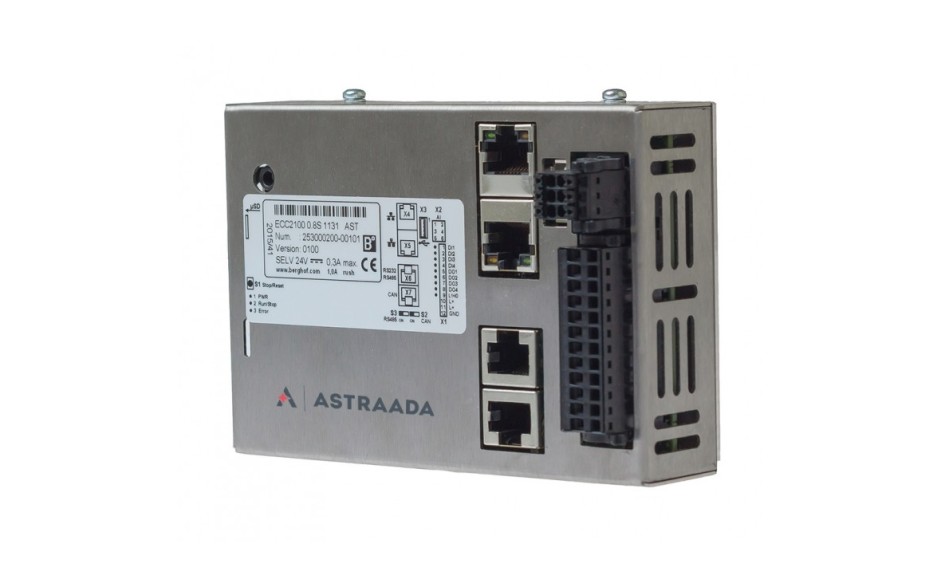 Astraada ONE Compact Slim (ECC2100) - 800 MHz ARM; 256MB RAM; 4DI; 4DO; 4AI; CPU; 1x RS232/485; 1x USB; 1x CAN; 1x EtherCAT; 1x uSD; Codesys 3.5; Modbus TCP/RTU