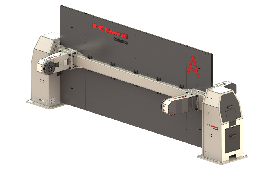 Multi axis welding positioner with 3 horizontal rotating axis, 2 stations and 1000 kg payload